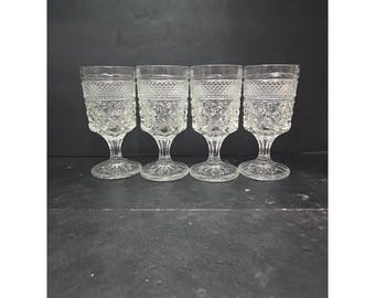 Anchor Hocking Wexford Wine Glasses, Set of 4, Diamond Cut Glass, Replacement Goblets
