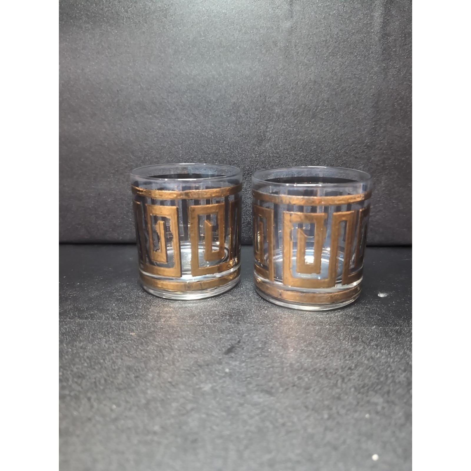 Culver Greek Key Whiskey Glasses, Barware Set of 2, Vintage Cocktail Glasses, Home Bar Decor, Mid Century Modern Bar Decor