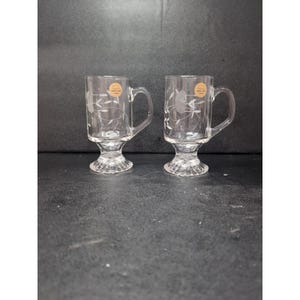 Princess House Heritage Irish Coffee Mugs, Vintage Footed Mug, Set of 2, Retired, Collectible Glassware