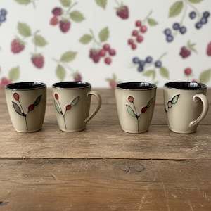 Sango Dolce Coffee Cups #4844, Set of 4, Ceramic Berry Pattern Mugs, Replacement Drinkware