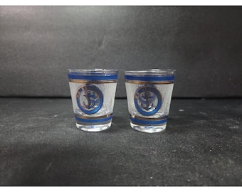Norwegian Cruise Lines Anchor Shot Glasses, Set of 2, Vintage M/S. Seaward Souvenir