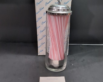 Princess House Straw Dispenser Holder, Crystal Heritage Cylinder, Glass Straw Holder, Vintage Glassware, Kitchen Collectible