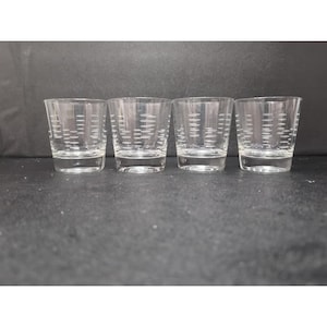 Libbey Dartel Old Fashioned Glasses, Set of 4, MCM Glasses, Engraved Cut Stripes Glasses, Barware Set, Retro Glassware