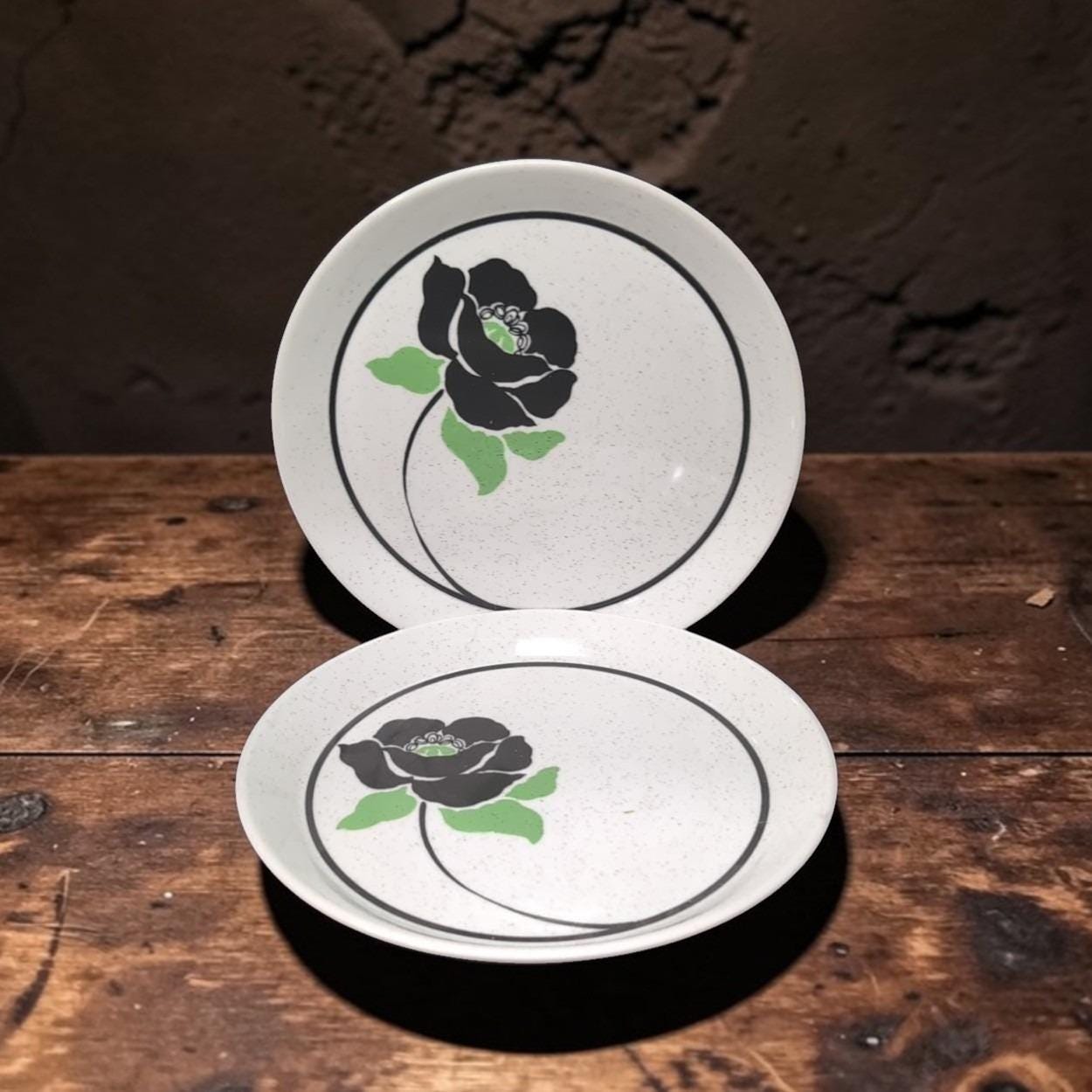 Mikasa Tuxedo Roses Salad Plates, Set of 2, Vintage Black Rose
