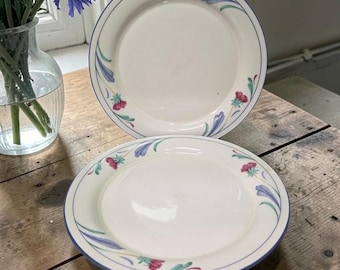 Lenox Chinastone Poppies On Blue  Luncheon Plates, Set Of 2, Vintage Floral Dinnerware, Replacements