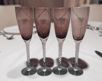 Pier 1 Amethyst Purple Champagne Flutes Set of 4, Vintage Twisted Stems, Replacement Stemware