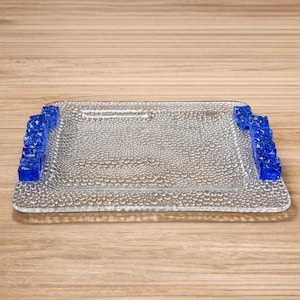 Riverside Studios Handmade Tray, Cobalt Blue Handles, Textured Bubble Platter, Replacement Serving Ware