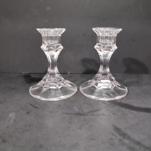 Clear Vintage Candle Holder Set, Glass Taper Candle Holders, Elegant Tablescape, Vintage Home Decor, Candle Pair