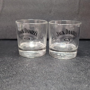 Jack Daniels Old No. 7 Rocks Glass Set, Whiskey Lowball Glasses, Set of 2, Round Whiskey Glasses, Bar Decor