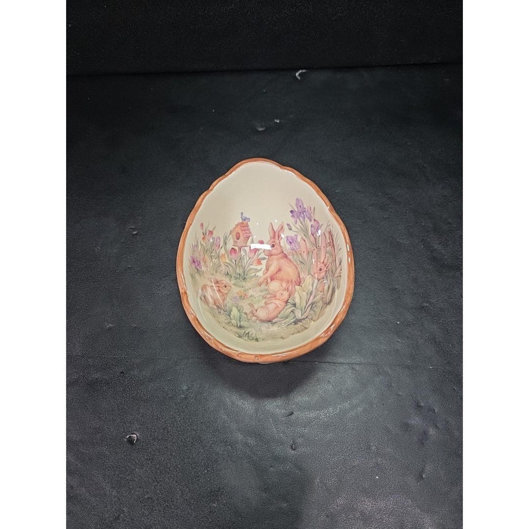 Cracker Barrel Easter Egg Dish, Vintage Brown Rabbit Ceramic Trinket ...