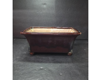 Jardinière carrée sur pied en poterie faite main pour studio d'art, grande marron émaillée