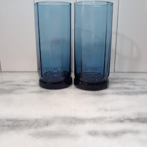 Anchor Hocking Cobalt Blue Essex Iced Tea Glasses, 16 oz Set of 2, Vintage Glass Set, Collectible Glassware, Kitchen Decor