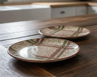 Blue Ridge Pottery Rustic Plaid Skyline Saucer Plates Set of 2