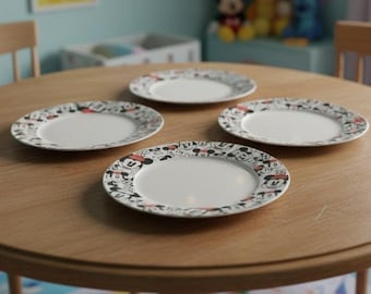 Disney Mickey & Minnie PORCELAIN Set of 4 Dinner Plates