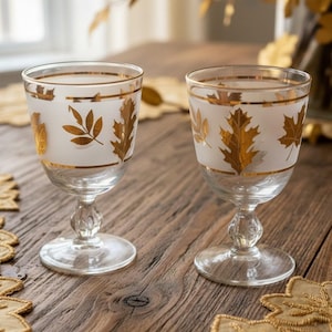 Copas de agua Libbey Golden Foliage, juego de 2, cristalería vintage esmerilada.