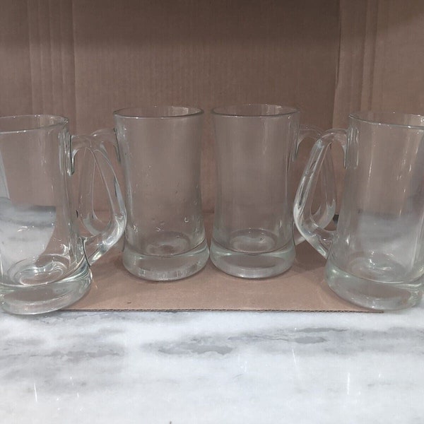 Set of 4 Libbey Beer Mugs 16 oz, Heavy Glass Drinkware, Barware Set, Sports Bar Glasses