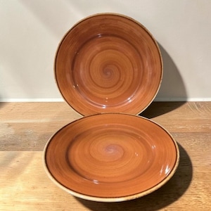 Thomson Pottery Caramel Brown Swirl Salad Plates, Set of 2, Replacement Dinnerware, Ceramic Tableware