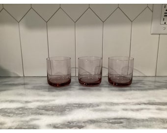 Libbey Pink Plum Lowball Tumblers, Set Of 3, Vintage Inspired Rock Glasses, Replacement Drinkware