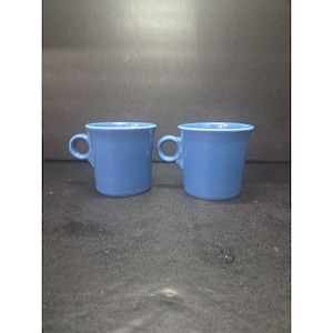 Fiesta Blue Sapphire Coffee Cups, Set of 2, O Ring Mugs, Homer Laughlin HLC, Vintage Fiestaware, Ceramic Set