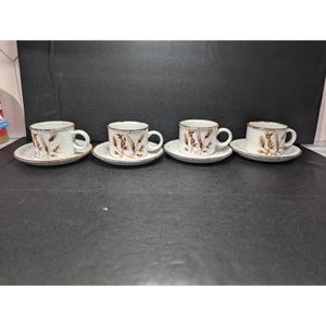 Midwinter Stonehenge Wild Oats Tea Cup & Saucer, Set Of 4, Wedgewood, Vintage Tableware, Collectible