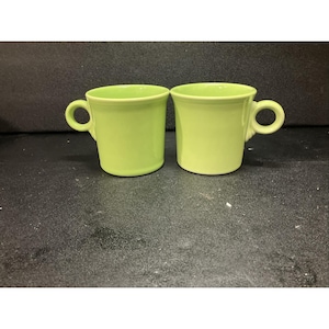 Fiestaware Lemongrass Green Mugs, Set of 2, Tom & Jerry O-Ring Handle, Homer Laughlin, Ceramic Collectibles