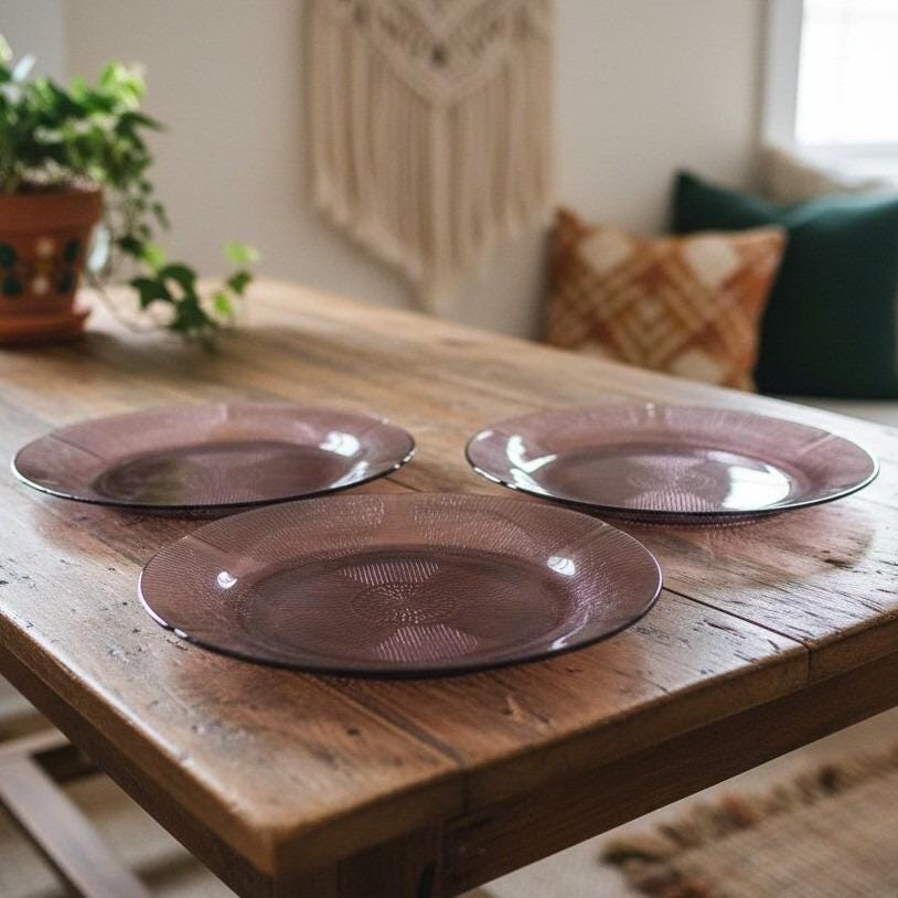 Forte Crisa Amethyst Dinner Plates, Set of 3, Vintage Purple Glass