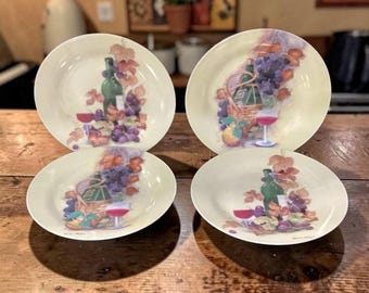 Royal Norfolk saladeborden met fruit- en wijnthema, set van 4, vintage Christine Coleman-ontwerp