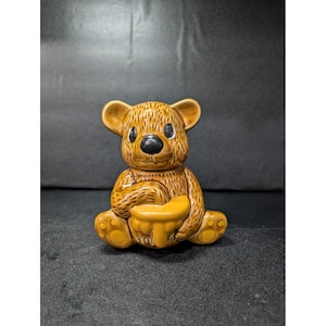 Brunbjörn keramisk honungsburk, vintage figurbehållare, reservkruka med lock, lantkök