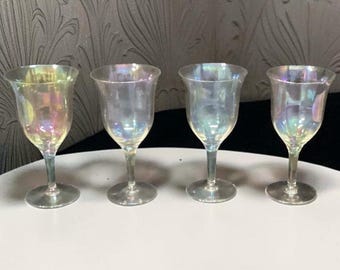 Taças de vinho Fostoria Iridescentes, conjunto de 4, taças com brilho arco-íris vintage, peças de reposição para copos.