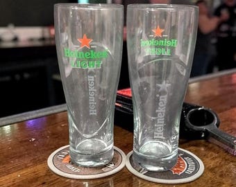 Heineken Light Beer Glasses, Set of 2, Vintage Inspired Red Star Design, Replacement Drinkware