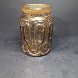 LE Smith Amber Honey Glass, Vintage Apothecary Jar, Moon & Stars Canister, 9 Inch, Classic Decor