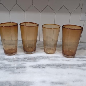 Hand Blown Amber Bubble Glasses, Tumbler Drink Set of 4, 22 Oz Glassware, Elegant Tableware, Dining Essentials