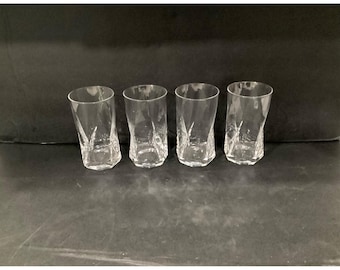 Bormioli Rocco Cassiopea Clear Glasses, Set of 4, Vintage Angular Molded Tumblers, Replacement Drinkware