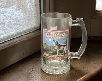 American Expedition "The Gray Wolf" Beer Stein, Vintage Glass Mug, Replacement Drinkware, Heavy Barware