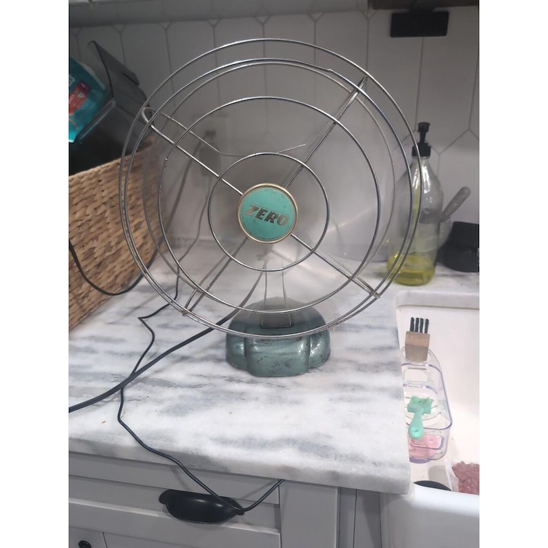McGraw Zero Desk Fan #1275, Four Blade Metal Cage, Vintage Art Deco Office Decor image 10