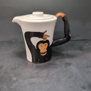 Pier 1 Imports Hand Painted Monkey 3D Chimpanzee Coffee Pot, Tea Pot with Lid, Cute Kitchenware