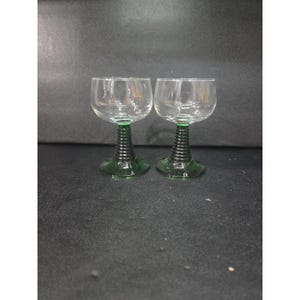 Luminarc Green Beehive Stem Glasses, Vintage Set of 2 Wine Glasses, Ribbed Stemware, French Glass, Collectible Tableware