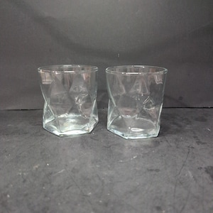 Cera Glassware Geometric Double Old Fashioned Glasses, Set Of 2, Vintage Barware, Mid Century Tumblers, Whiskey Glass Set