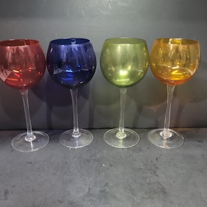 Mundgeblasene Ballon-Weingläser, Vintage-Cocktailbecher, Mid-Century-Stiele, Klarglas-Trinkgeschirr