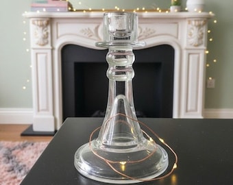 Candelabro de cristal transparente, candelabro individual antiguo, decoración de mesa vintage, accesorio decorativo para el hogar.