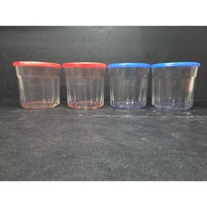 Lot de 4 pots Luminarc France de 500 ml, gobelets de rechange à dix faces, couvercles rouges/bleus