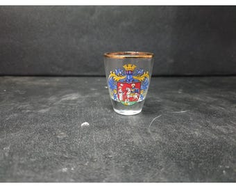 Germany Souvenir Rüdesheim am Rhein Shot Glass, Vintage Coat Of Arms Shield Design, Keepsake
