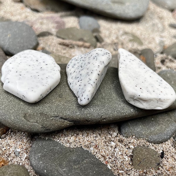 3 Pieces of Authentic White (Speckled) Beach Pottery