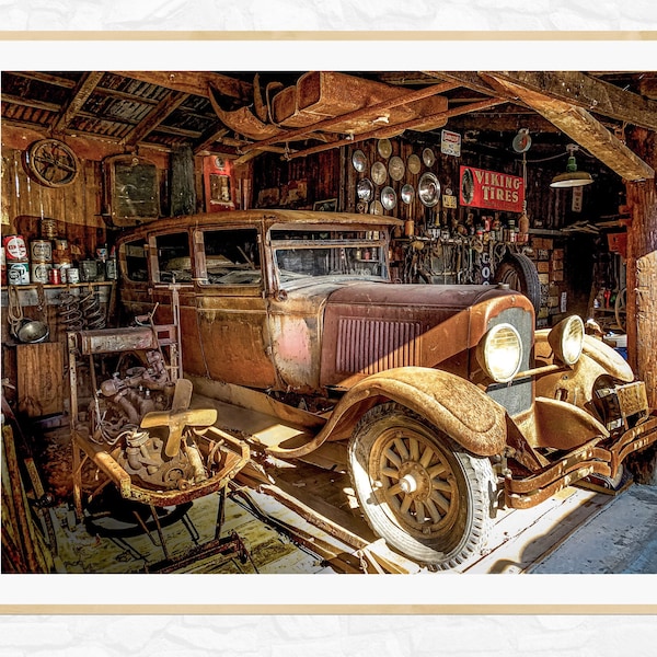 Grandpa's Mancave rec room wall decor. University dorm vintage old car printable.  Restaurant Bar wall art. Nostalgic automotive signs tools