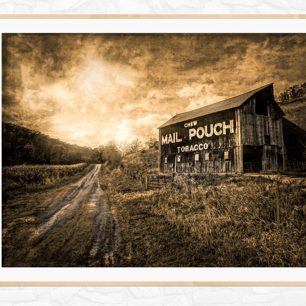 Mail Pouch Barn. Beautiful rustic barn off a country road in rural Ohio. Toned bronze monochrome. Printable Instant Download