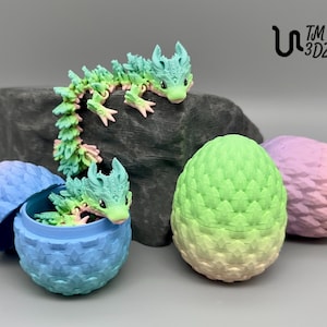 Baby Mond Drache mit Ei, beweglicher 3d gedruckter Baby Lunar Dragon mit handbemalten Augen Variation 1 (12,5cm)