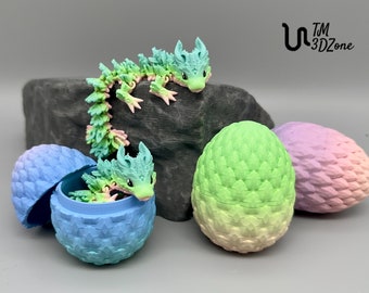 Baby Drago Lunare con Uovo, Baby Drago Lunare snodabile stampato in 3D con occhi dipinti a mano