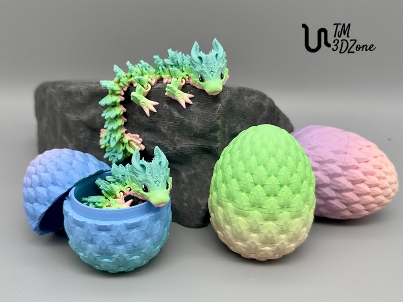 Baby Mond Drache mit Ei, beweglicher 3d gedruckter Baby Lunar Dragon mit handbemalten Augen Variation 1 (12,5cm)