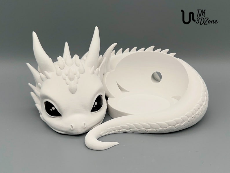 Baby Dragon Stand with Hand-Painted Eyes Compatible with Apple HomePod mini and Amazon Echo Dot Gen.5 Weiss