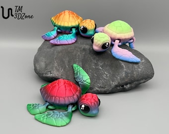 Meeresschildkröte mit handbemalten Augen in Regenbogenfarben, beweglich, 3d gedruckt